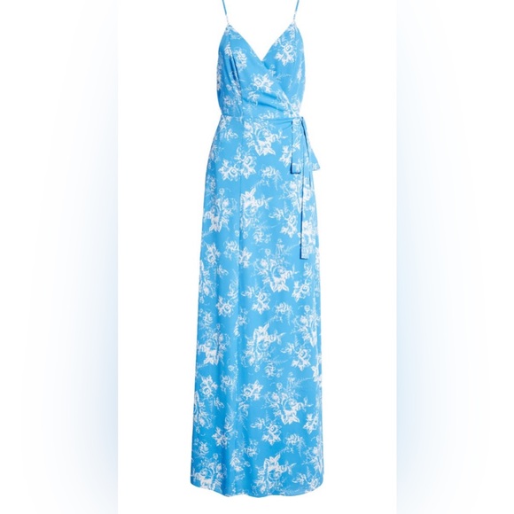 WAYF Angelina Floral Wrap Gown in Ocean Toile (Size M) - Picture 1 of 6